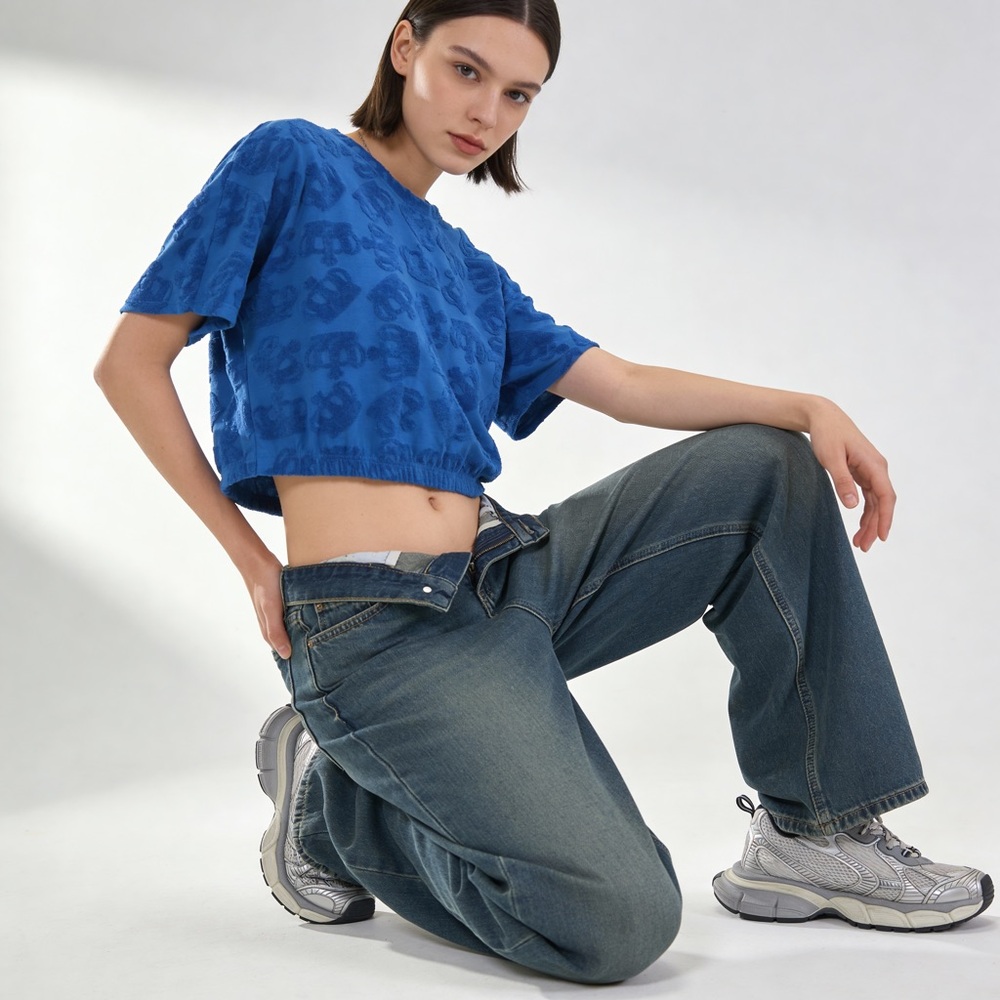 Juicy Couture Cropped Terry Tee Blue Crown Logo Y2K Streetwear XXL NWT